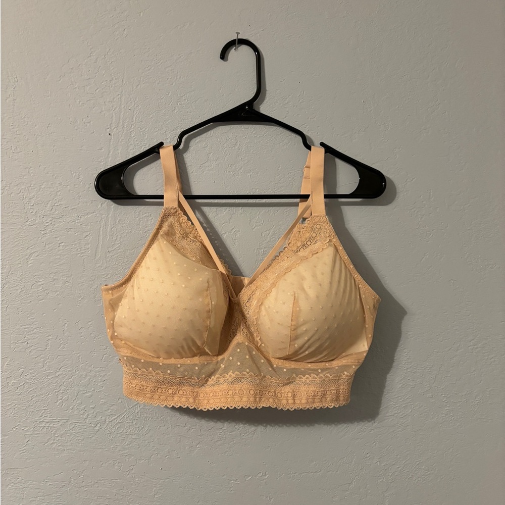 Pink beige lace lined bra, no underwire, parfait size 38h